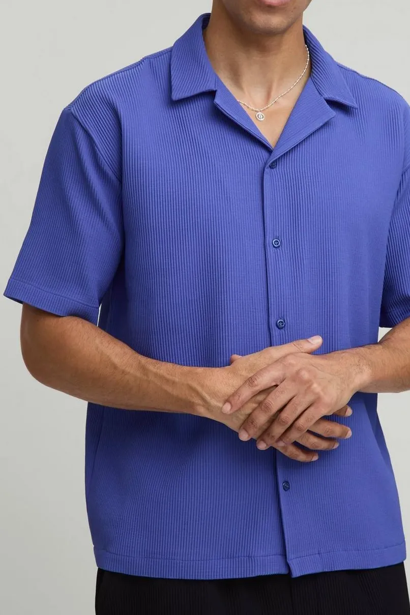 Bright Blue Short Sleeve Ribbed Shirt