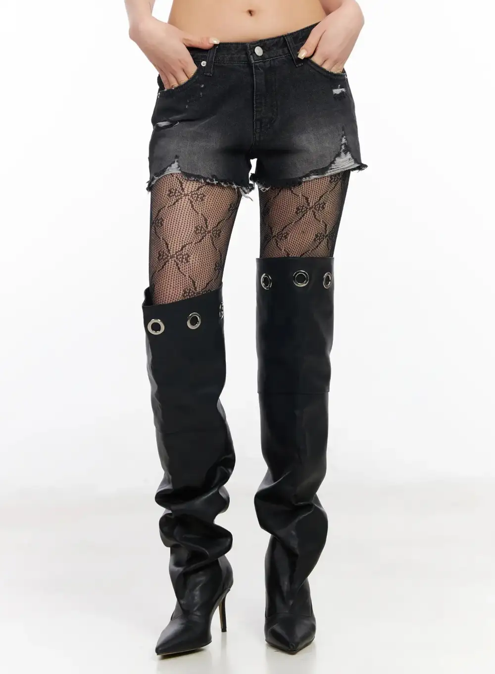 Distressed Hem Denim Shorts