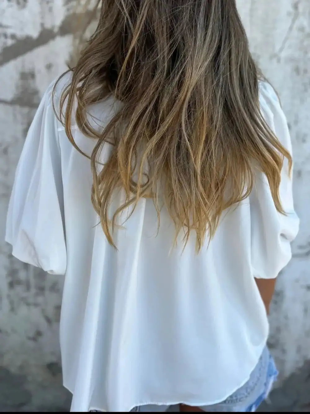 Smocked Puff-Sleeve Buttoned Blouse