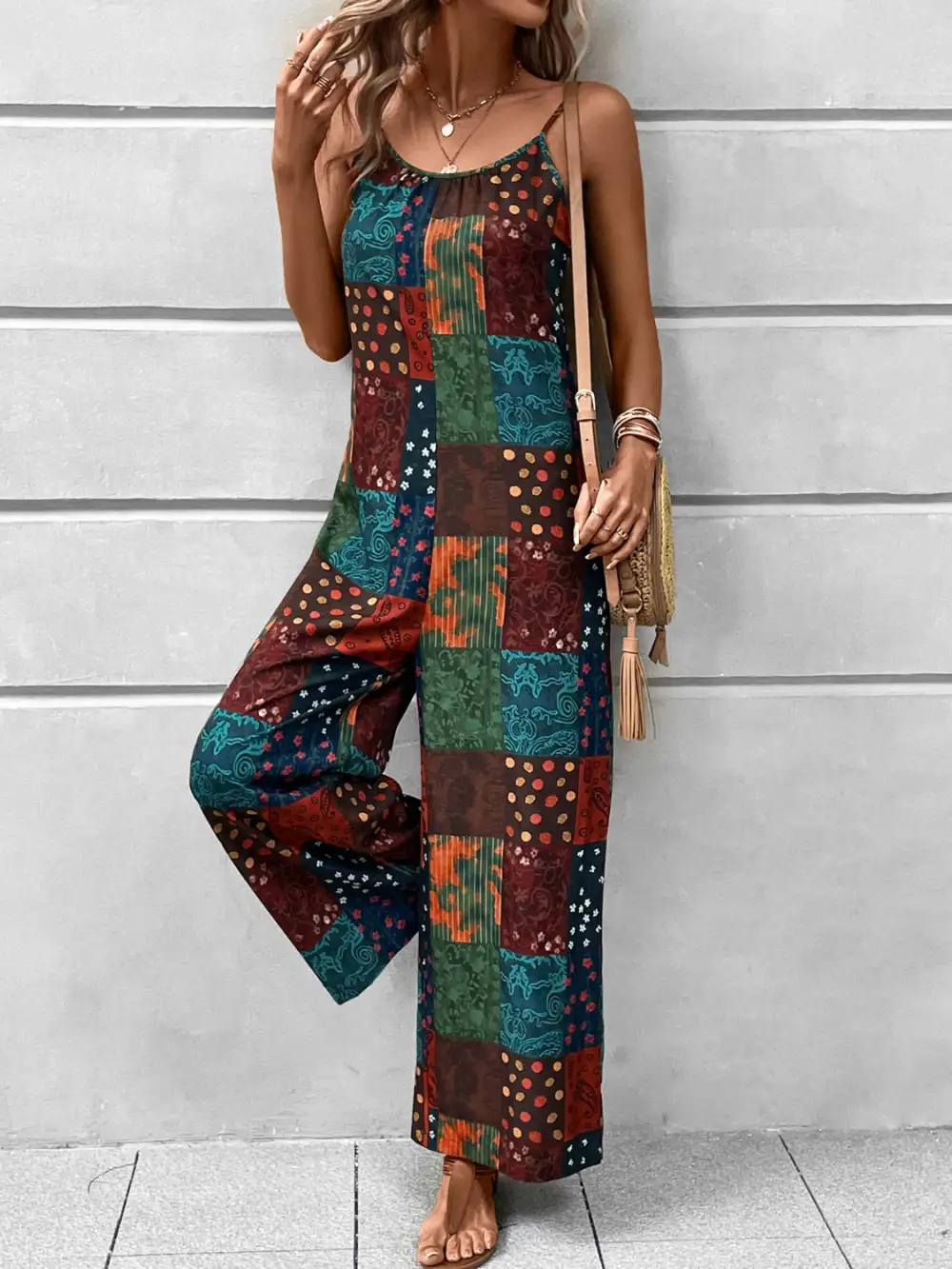 Scoop Neck Spaghetti Strap Jumpsuit Relaxed