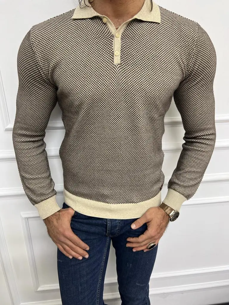 Collar Slim Fit Cotton Knit Sweater