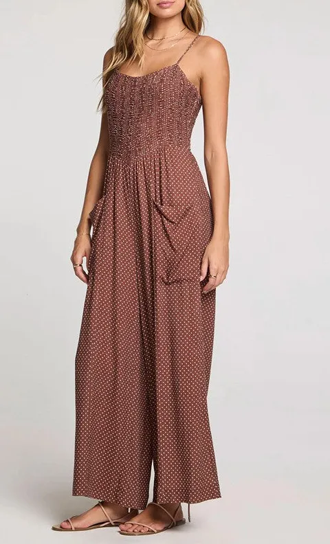 Brown Smocked Waist Wide Leg Jumpsuit