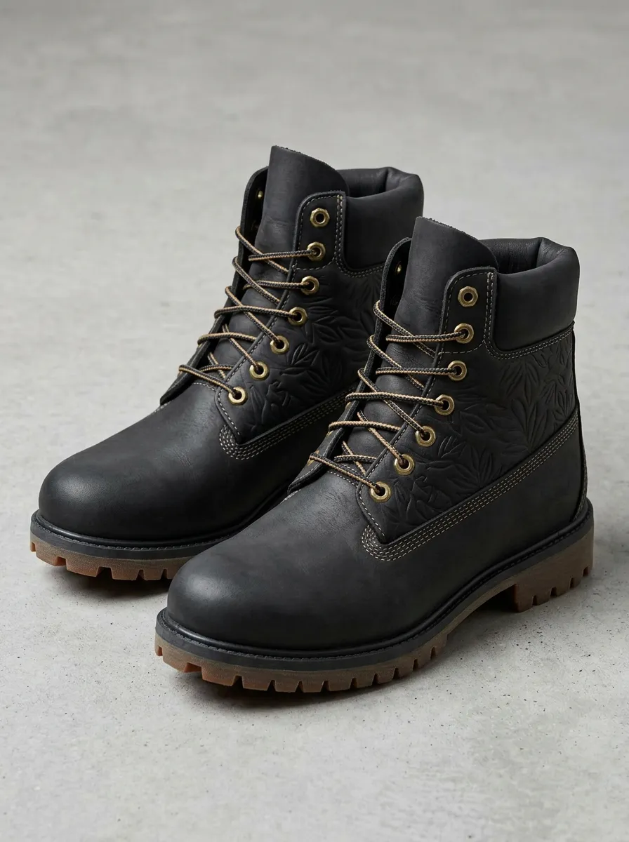 Unisex Nature Lover Floral Embossed Print Work Boots