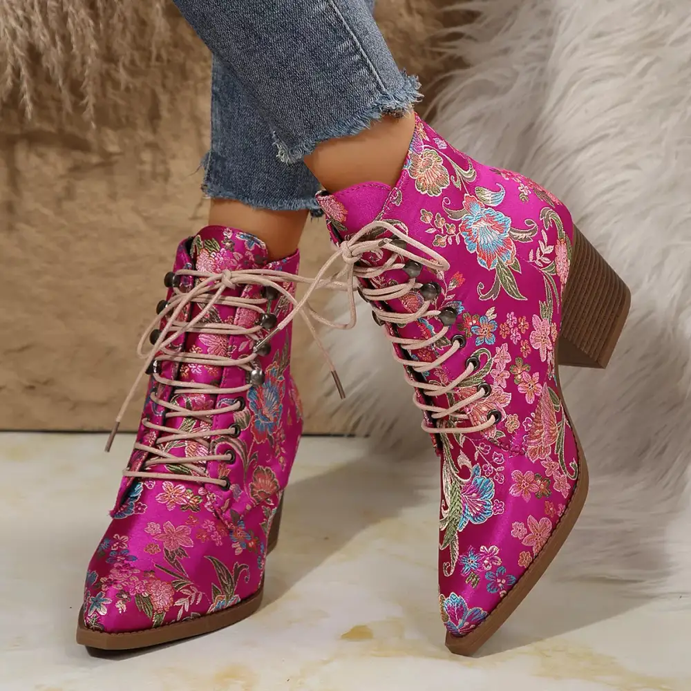 Elegant Point Toe Block Heels Boots