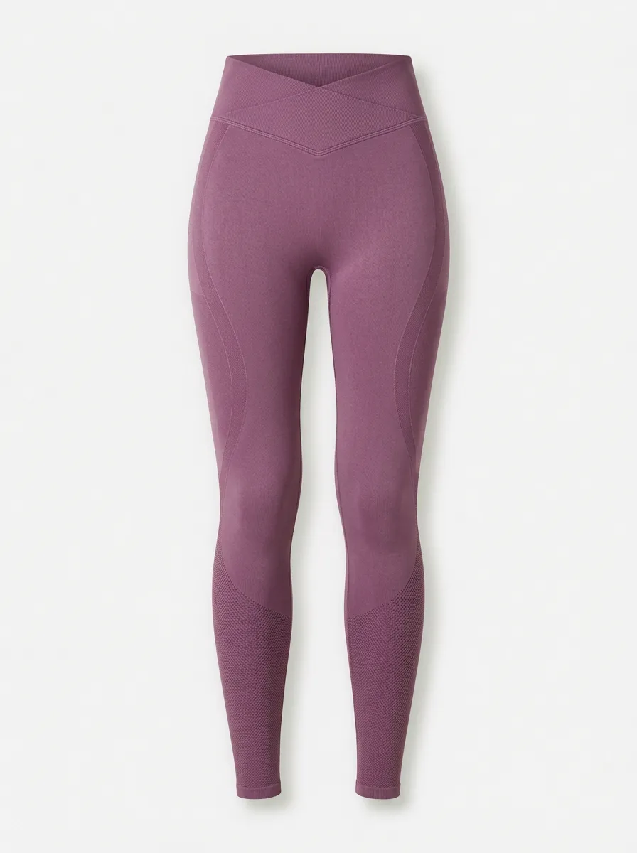 Women's Fitness Yoga Mauve Cross-Waist Seamless Leggings