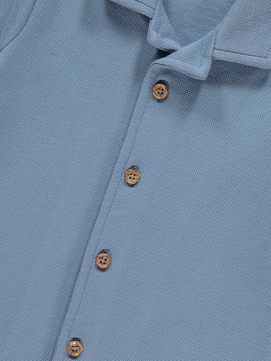 Blue Pique Short Sleeve Shirt detail 1