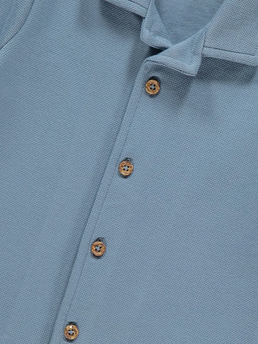 Blue Pique Short Sleeve Shirt