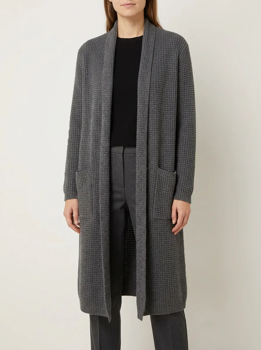 Women's Classic Waffle Textured Minimal Knit Cardigan