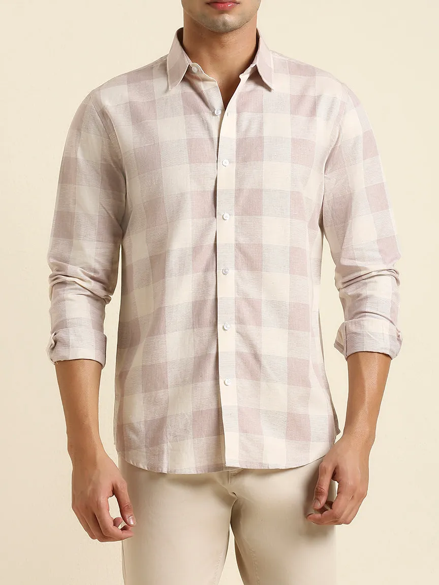 Checked Slim Fit Linen Men's Formal Shirt