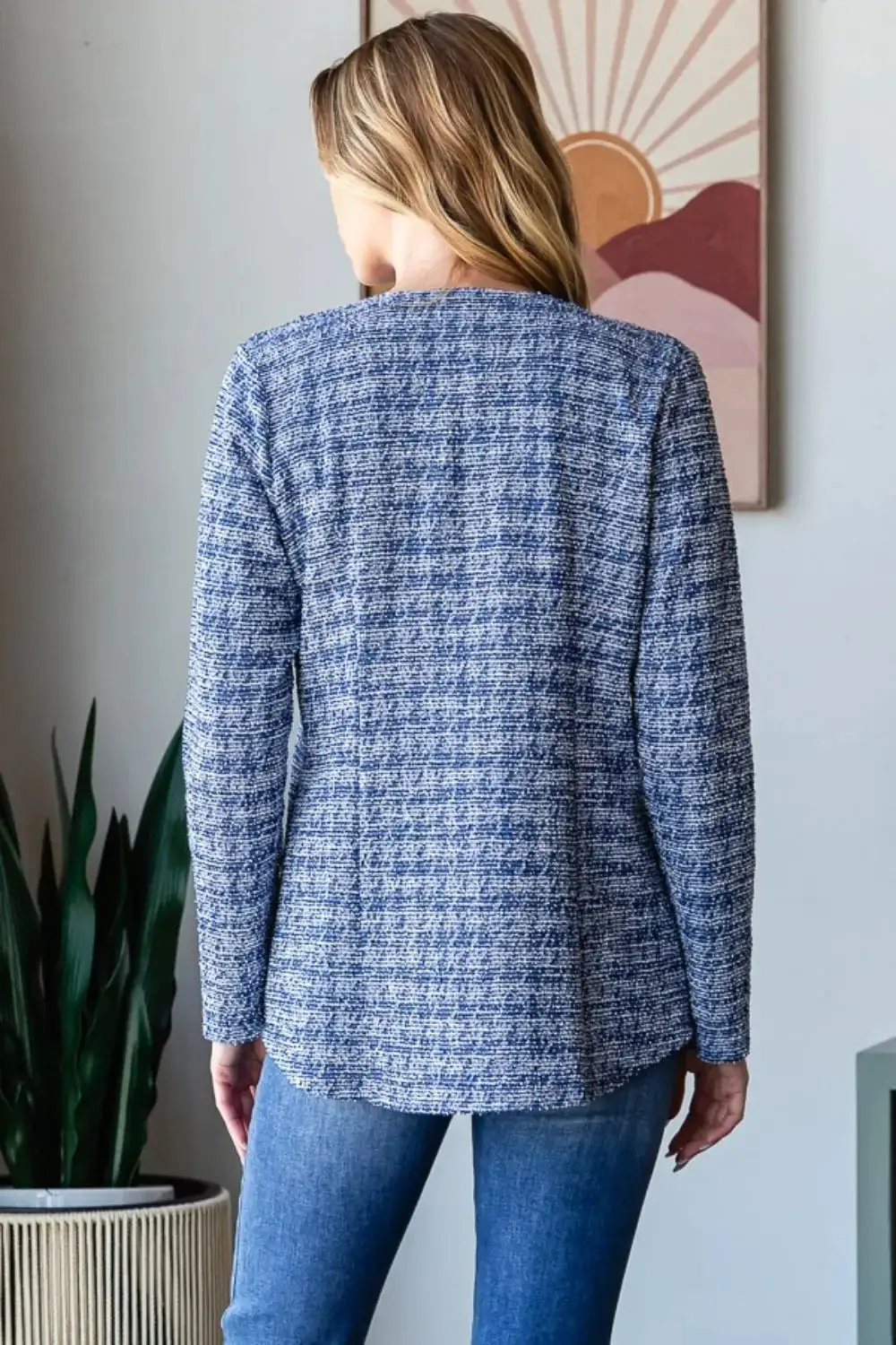 Houndstooth Open Front Tweed Tailored Blazer