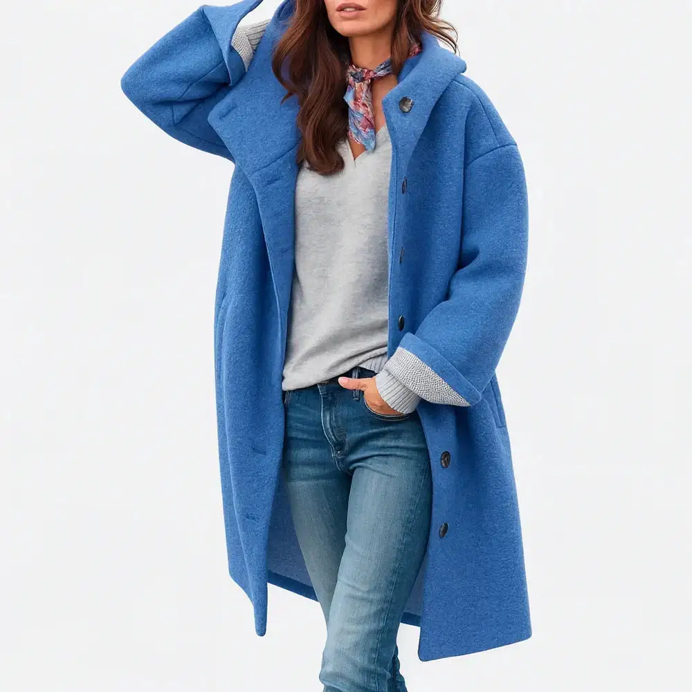 Hooded Wool Blend Longline Coat