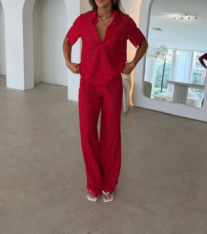 Red Lace Pants