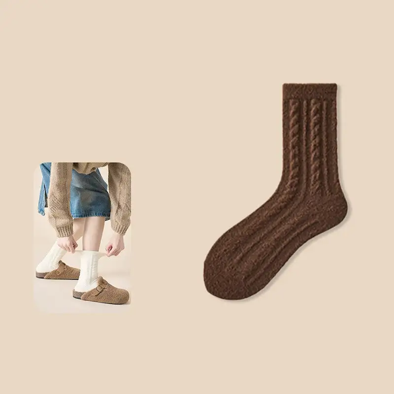 Plush Cable Knit Fuzzy Crew Socks