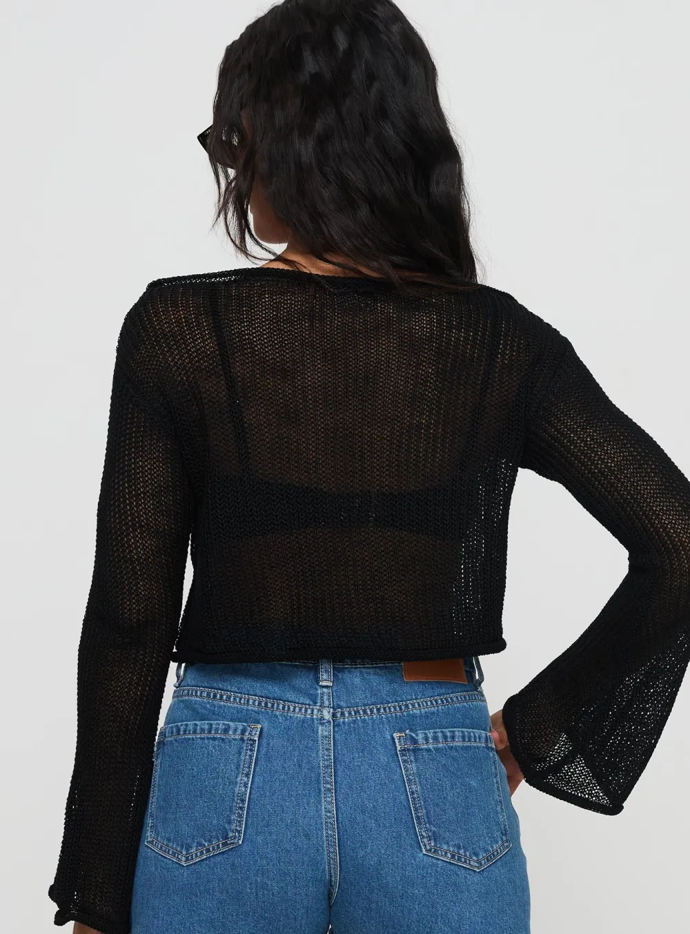 Black Sheer Cropped Sweater