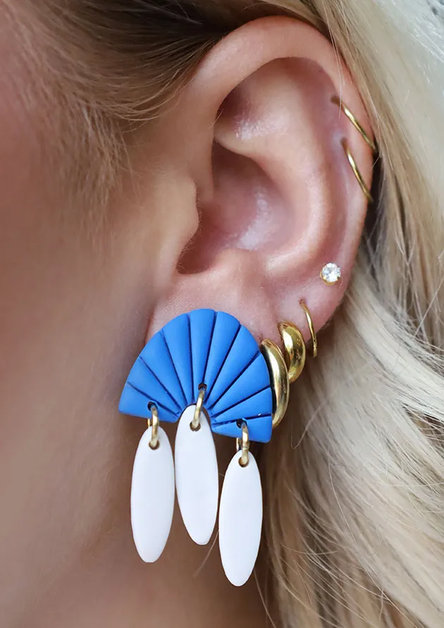 Blue Fan-Shaped Drop Earrings