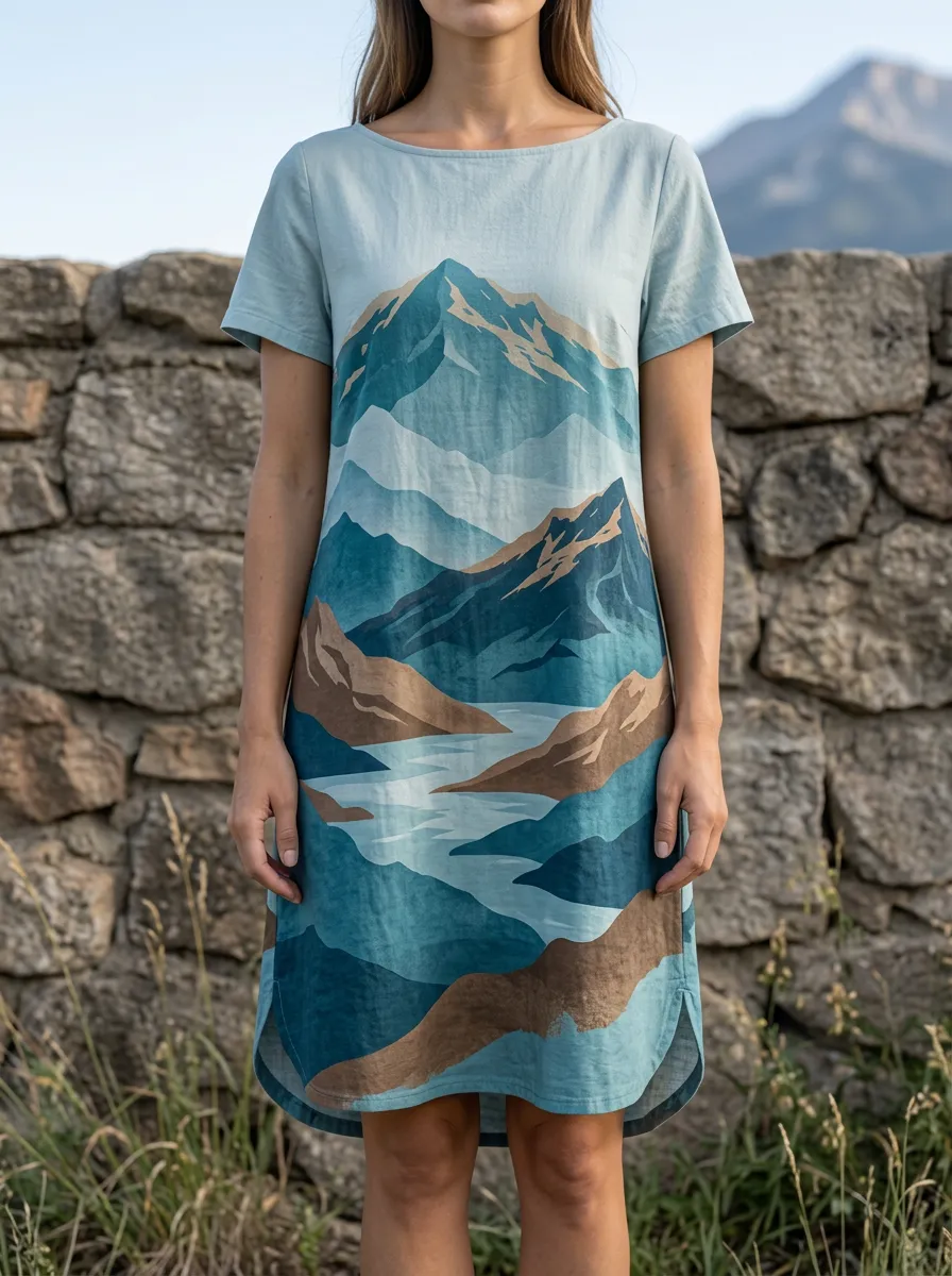 Women's Mountain Landscape Graphic Shift Dress
