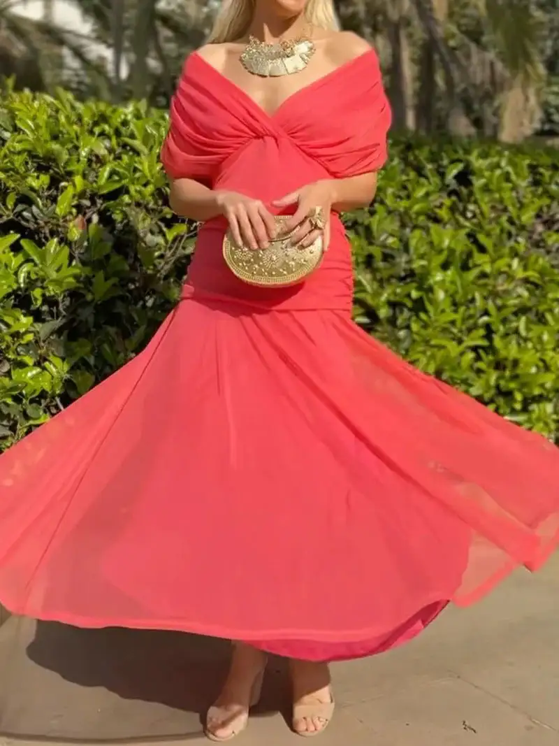 Women's V-Neck Chiffon Cape Bridal Dress