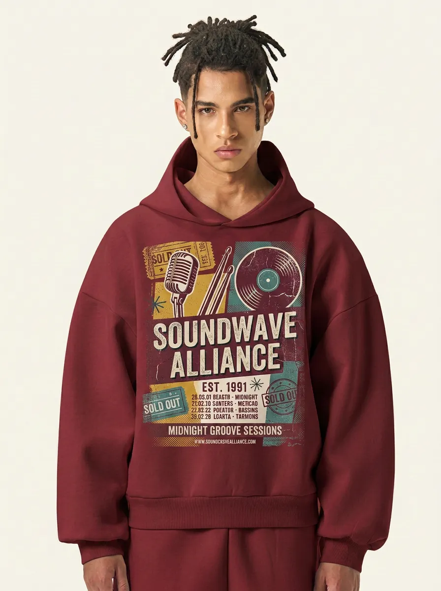 Men‘s Music Lover Soundwave Alliance Vintage Concert Printed Hoodie