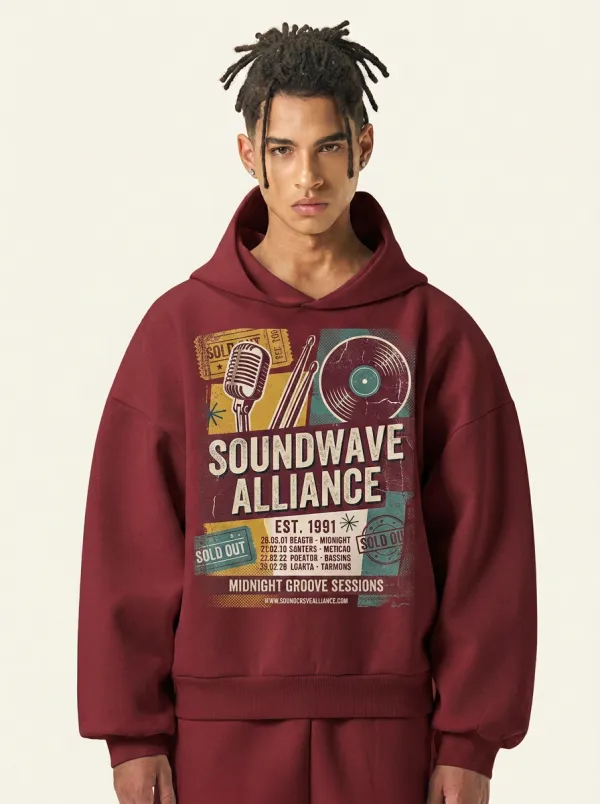 Men‘s Music Lover Soundwave Alliance Vintage Concert Printed Hoodie