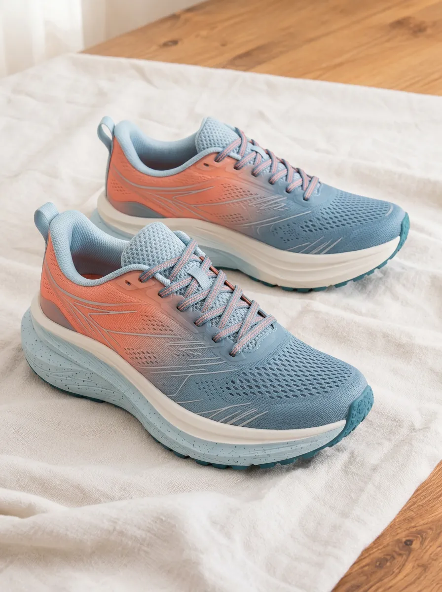 Women's Blue and Peach Ombre Mesh Printed Running Shoes