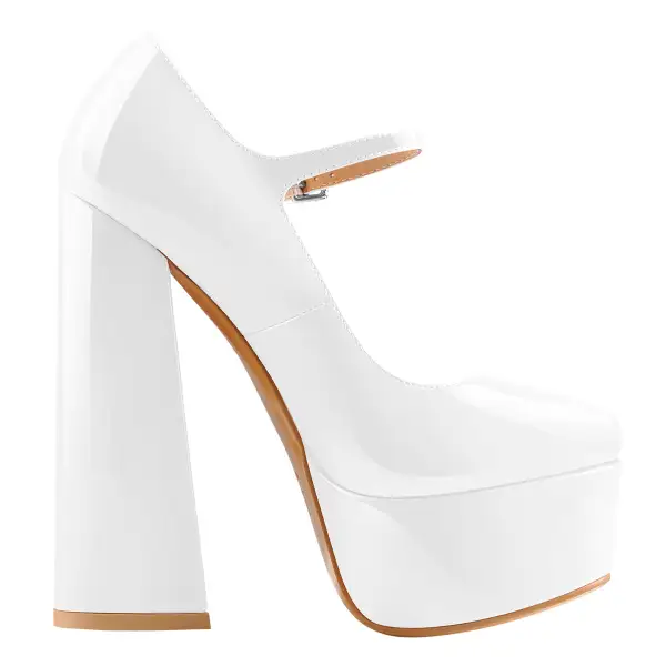 Patent Finish Pointed Toe Platform Chunky Heel Pumps