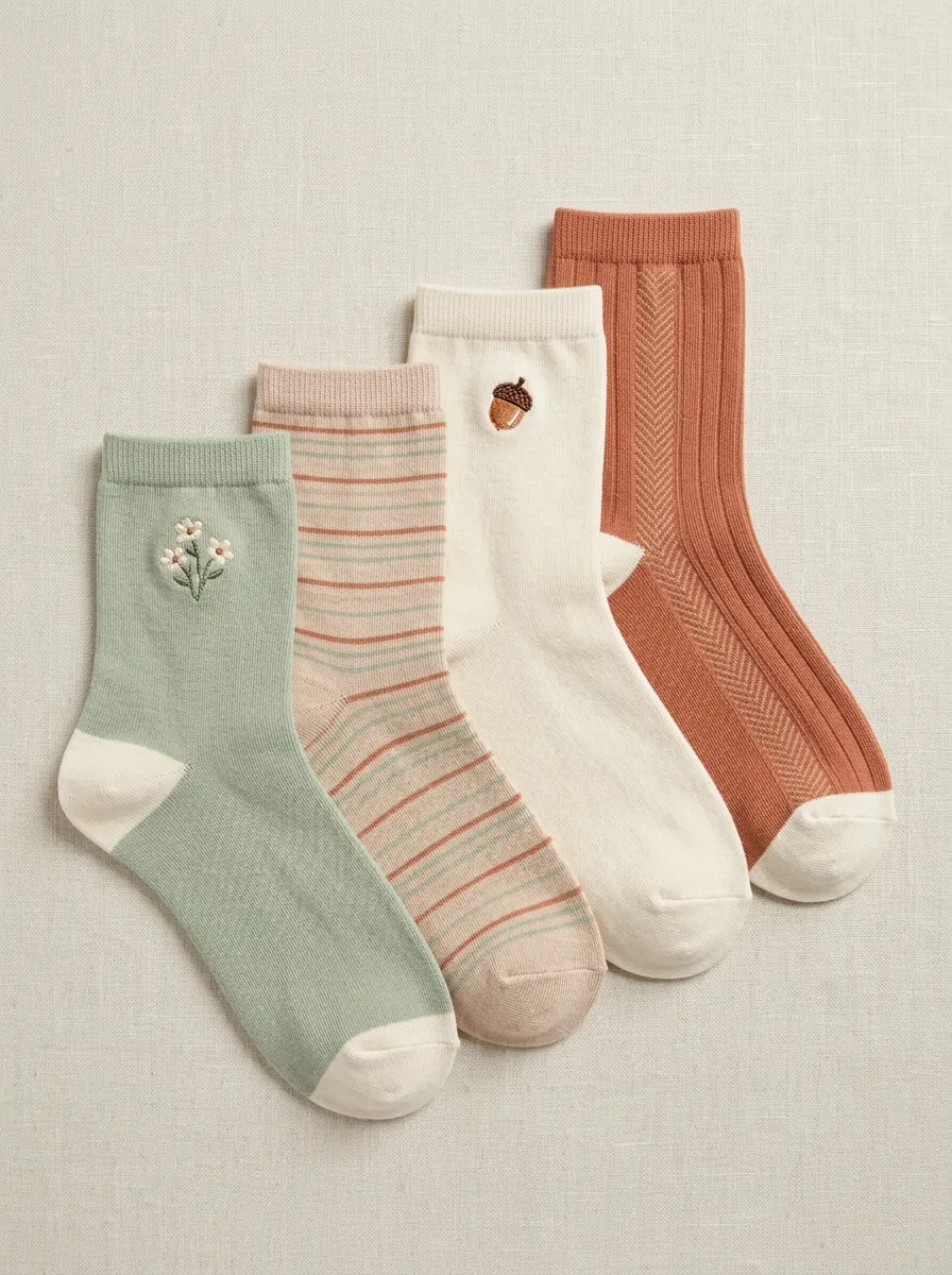 Floral Striped Nature Men's Four-Pair Long Socks