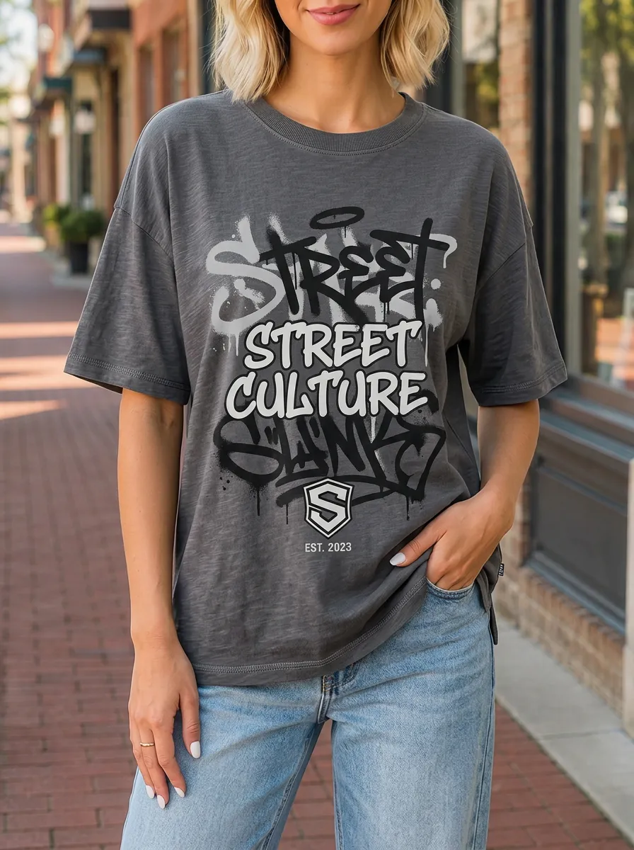 Women's Street Culture Graffiti Logo Printed T-shirt