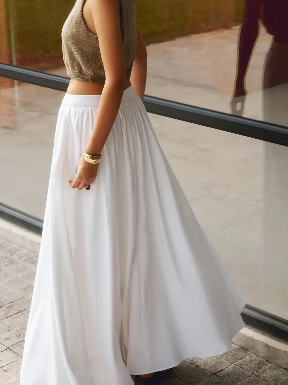  High Waist Pleated Maxi Skirt