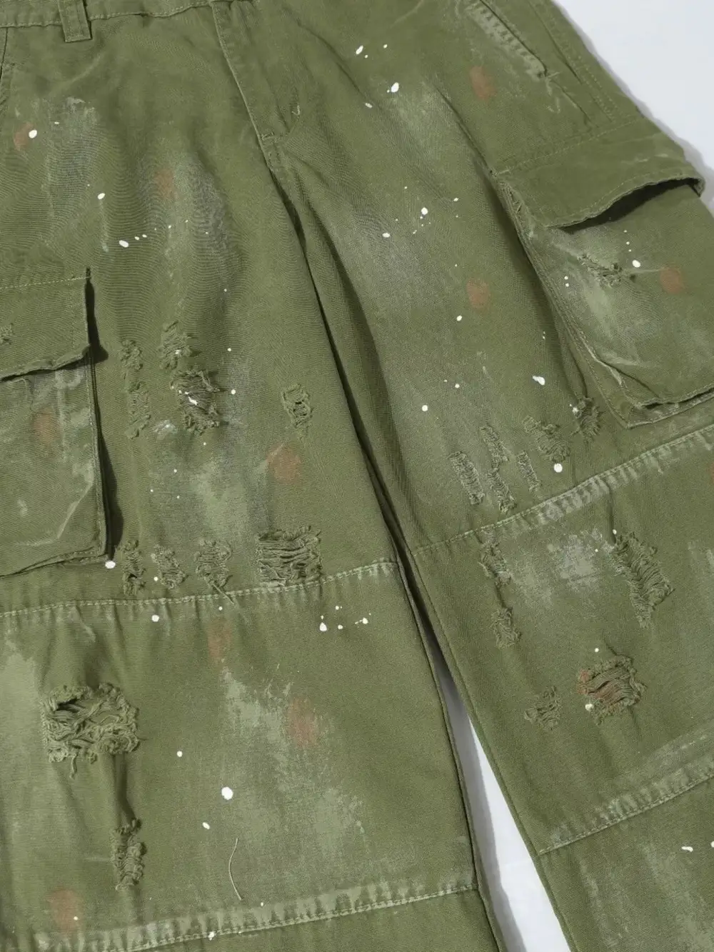 Men's Distressed Cargo Pants with Paint Splatter