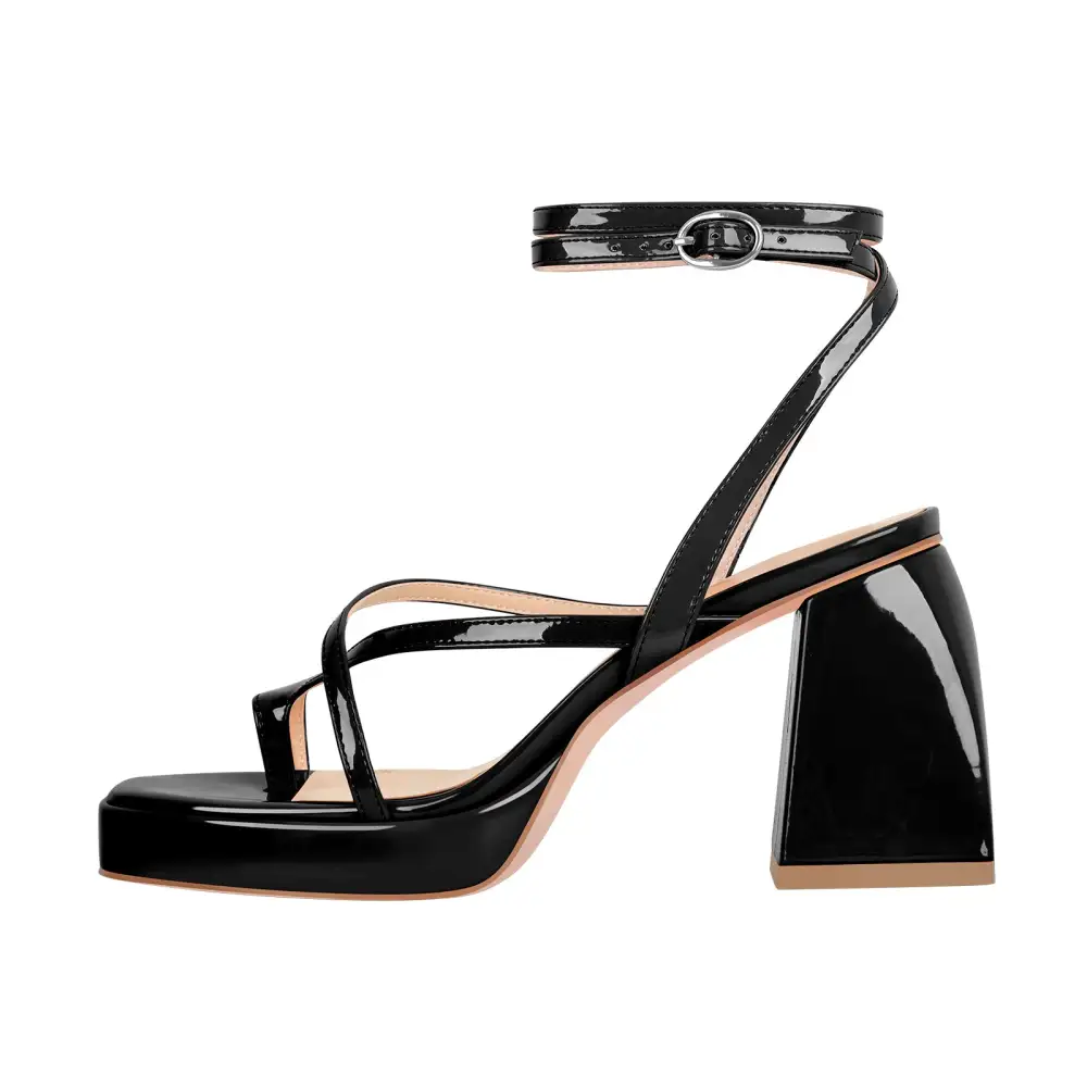 Chunky Mid Heel Crisscross Platform Sandals