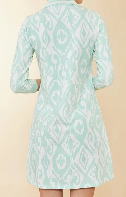 Mint Green Ikat Print Zip Front Dress