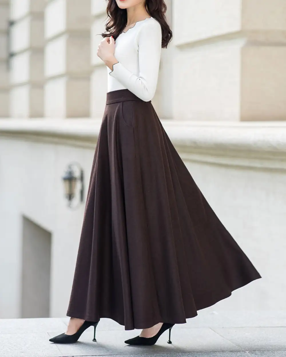 Everyday Pocketed Wool Maxi Skirt