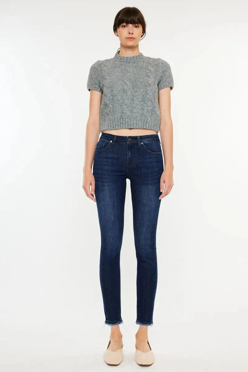 High Waist Raw Hem Denim Jeans