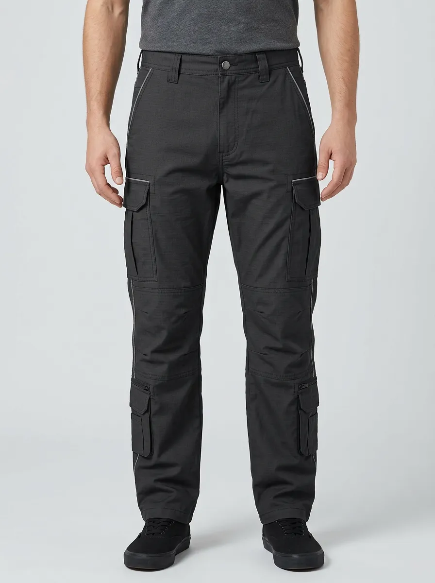 Unisex Multi-Pocket Reflective Trim Tactical Work Pants