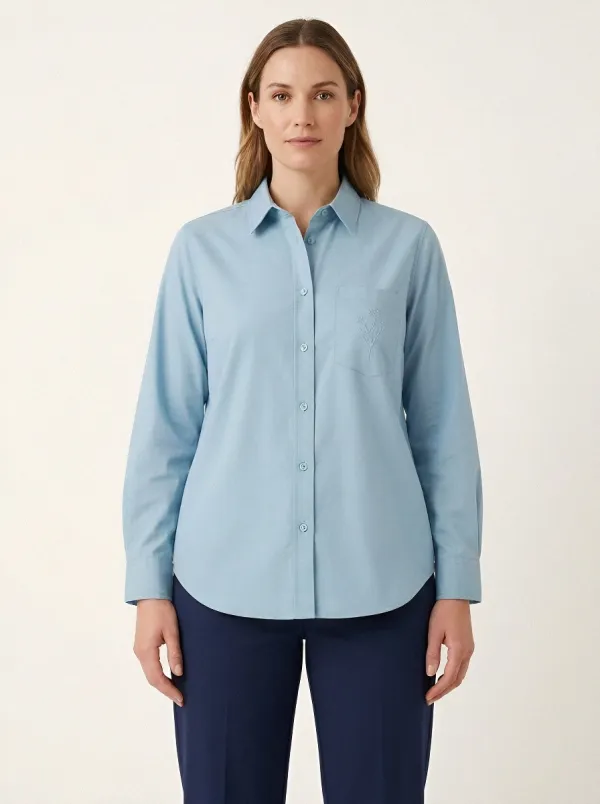 Women's Wildflower Line-Art Pocket Button-Up Shirt