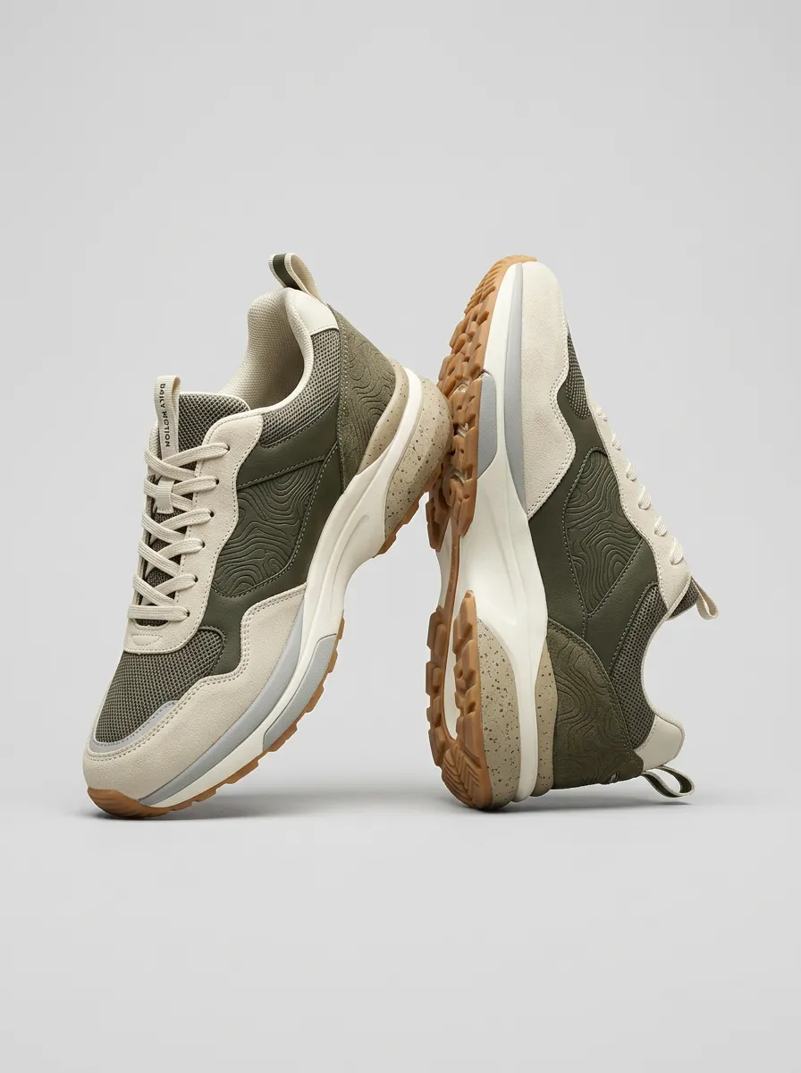 Panelled Hiking-Inspired Topographic Casual Sneakers