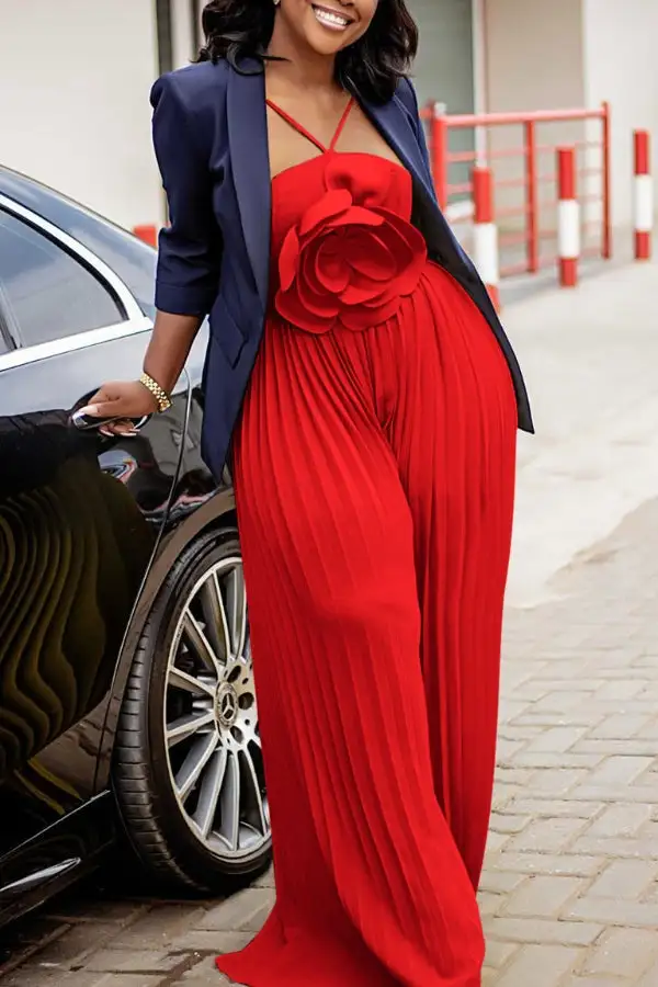 Pleated Wide-Leg Sleeveless Jumpsuit
