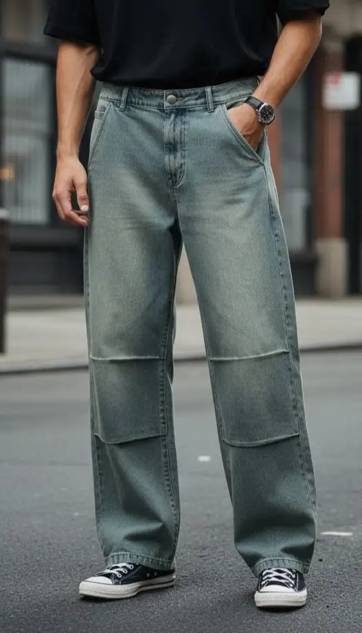 Relaxed-Fit Pleated Jeans