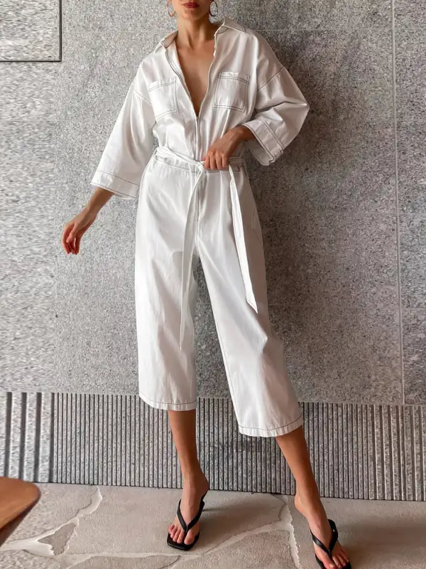 Tie Waist Wide Leg Everyday Jumpsuit