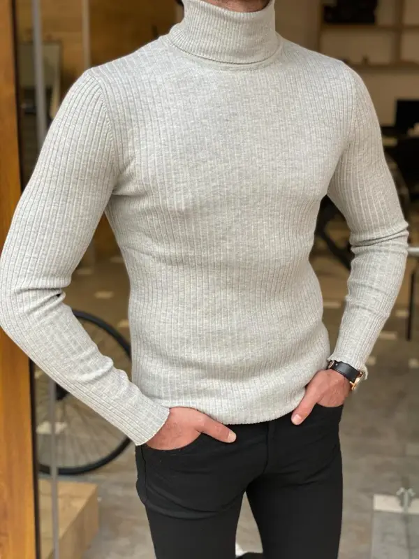 Modern Slim Fit Striped Cotton Turtleneck Sweater