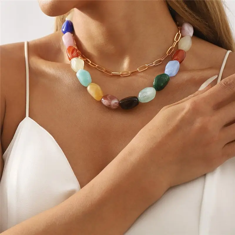 Resin Bead Chain Layered Necklace