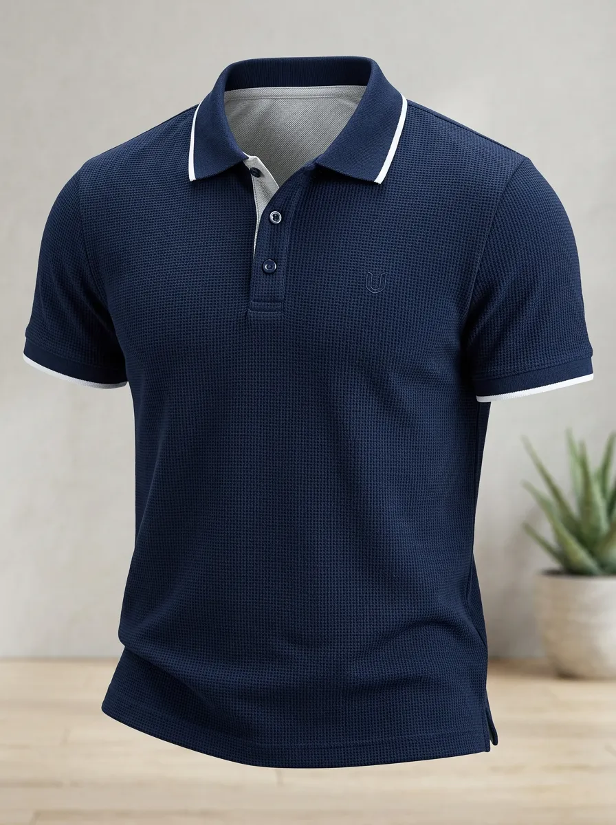 Waffle-Knit Contrast-Trim Men's Polo Shirt