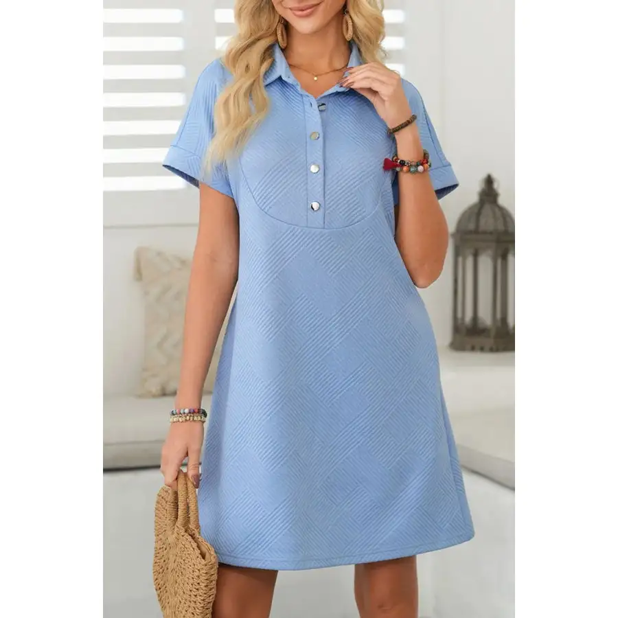 Button Front Short Sleeve Mini Dress
