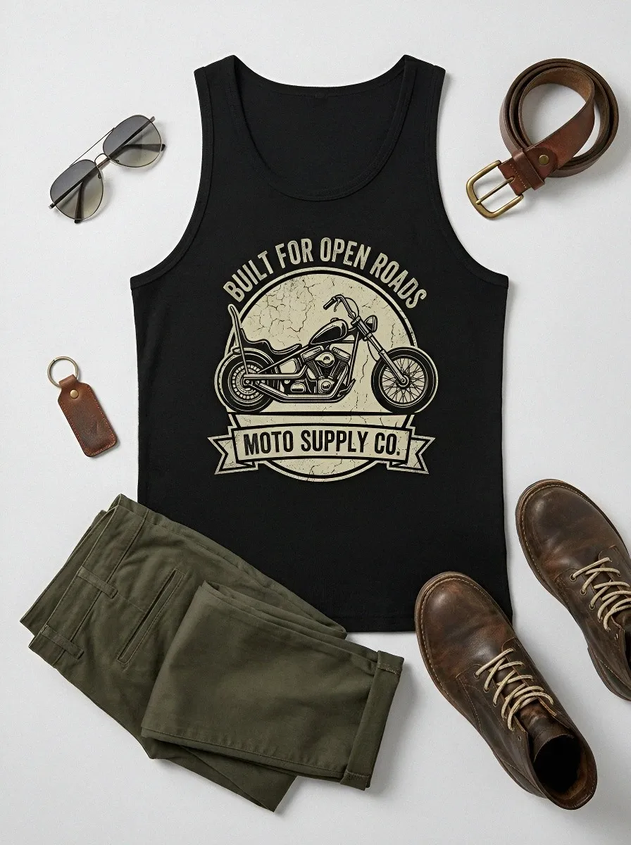 Men's Biker Motorcycle Lover Vintage Chopper Printed Tank Top