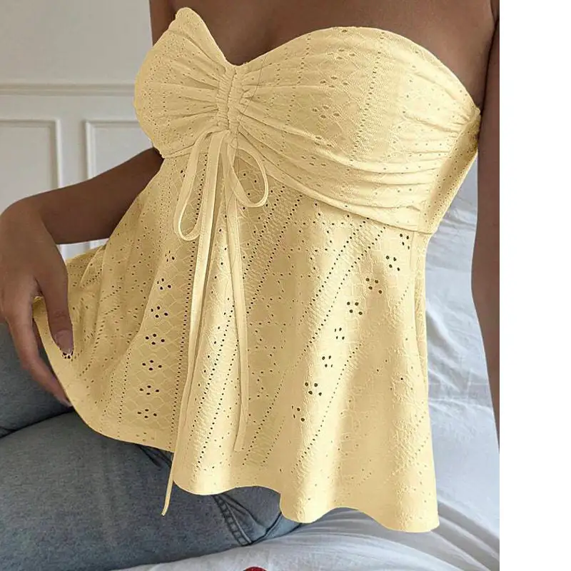 Everyday Fitted Jacquard Drawstring Bustier Top