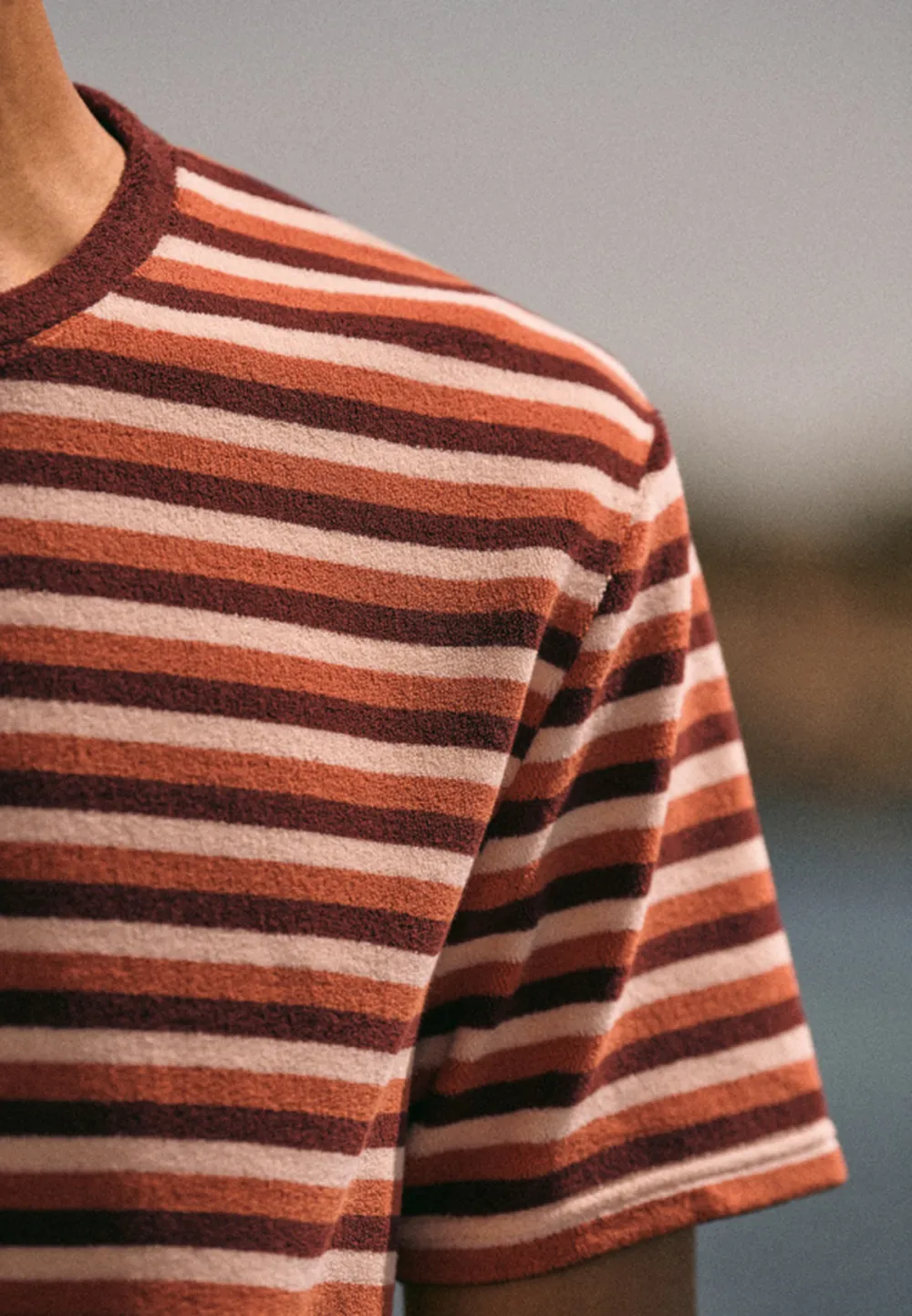 Rust Orange Stripe Print Short Sleeve Crew Neck T-Shirt