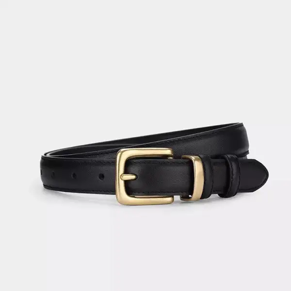 Simple Classic Leather Belt with Golden Buckle