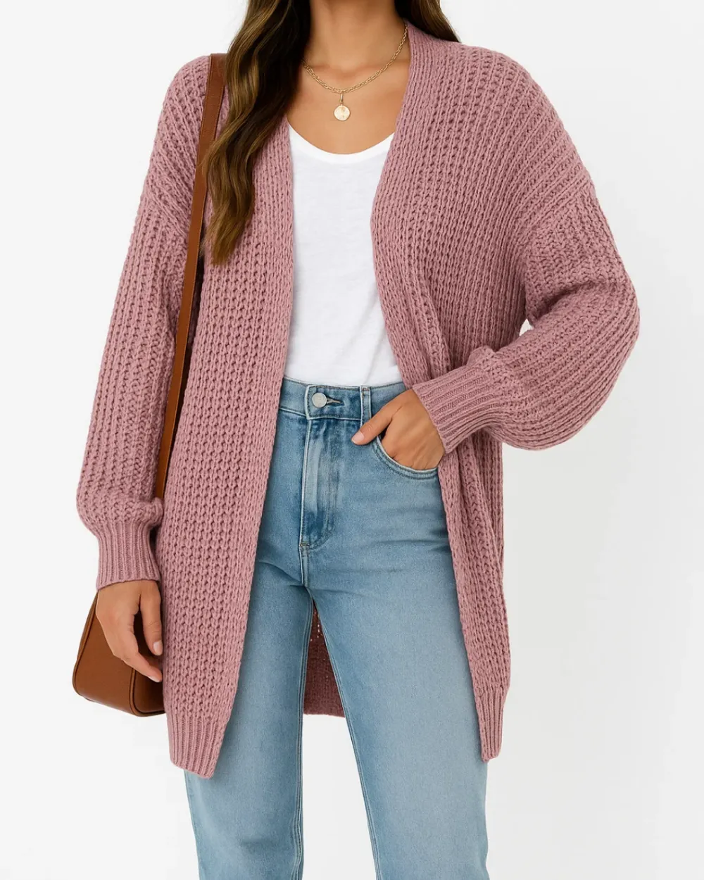 Chunky Knit Cardigan Open Front Long Warm Sweater