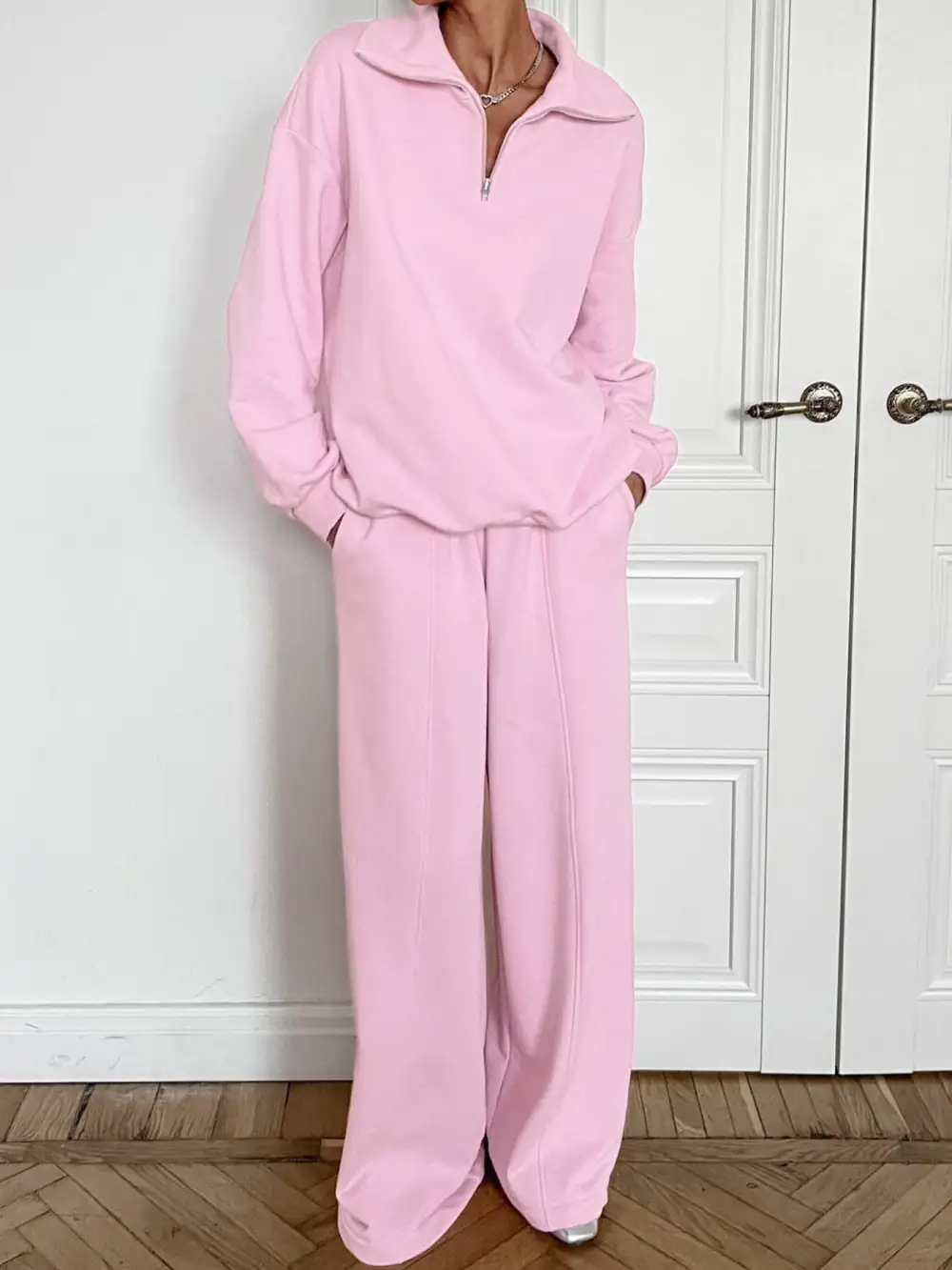 Quarter Zip Long Sleeve Top and Pants Set