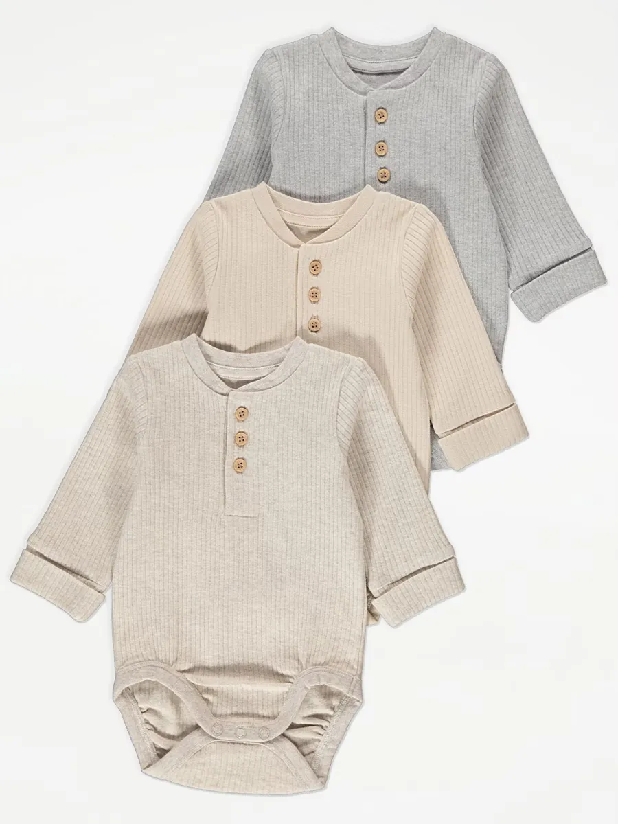 Neutral Ribbed Button Bodysuits 3 Pack